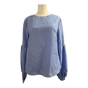English Factory Women’s Blue Striped Balloon-Sleeve Blouse, Size Small